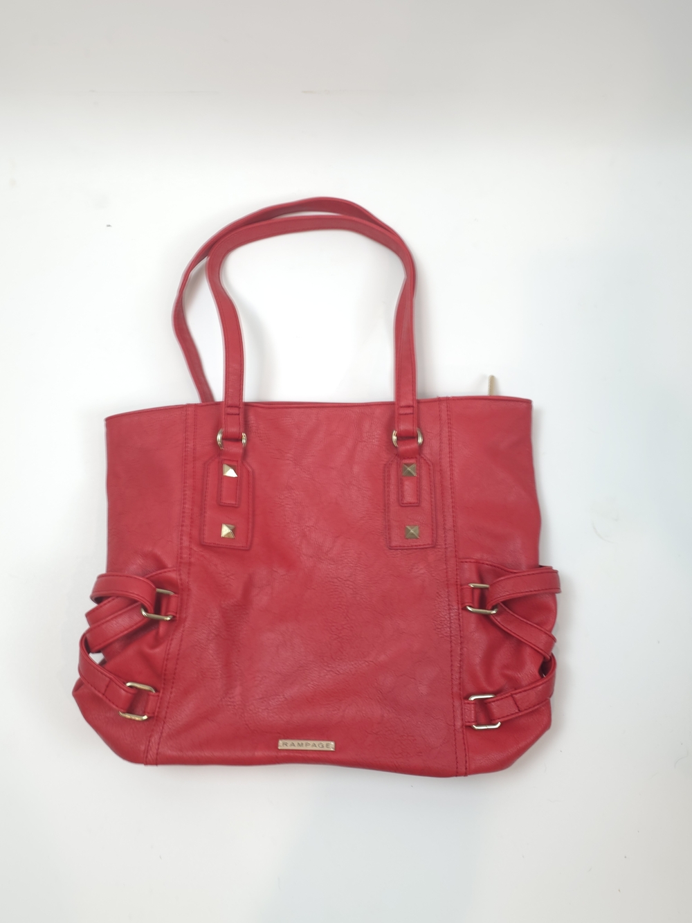 Rampage Red Faux-Leather Distressed Purse with Gold Accents - Picture 2 of 11